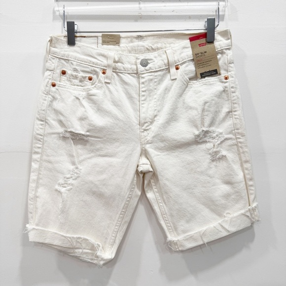 Levi’s 511 Slim Denim Shorts White Distressed Size 30 - Picture 2 of 7